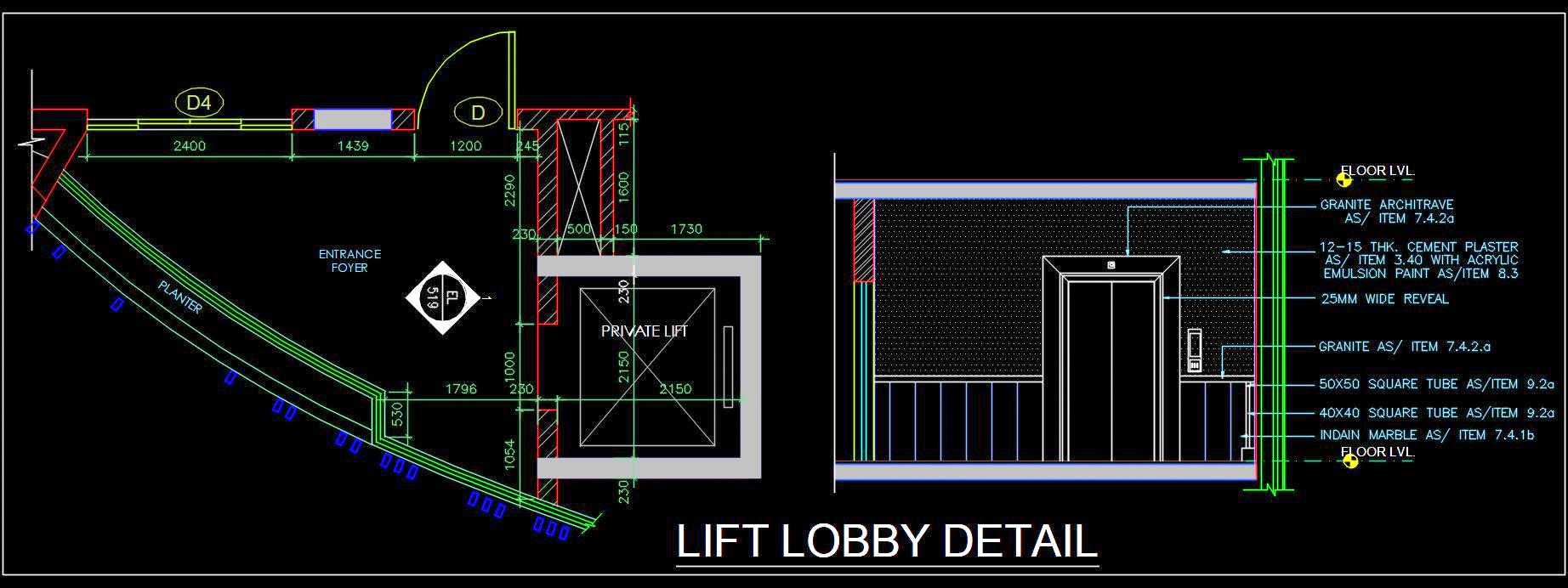 Lift Lobby Wall Cladding Detail - Free Autocad Design File